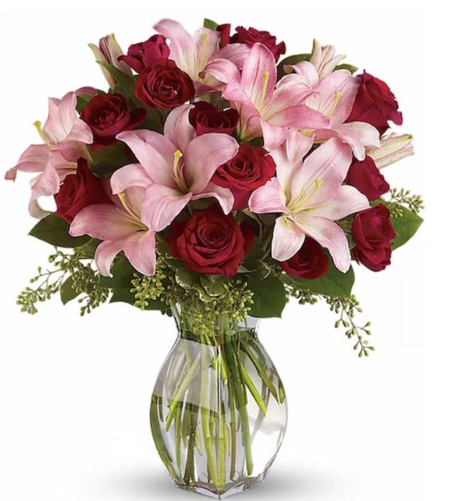 asiatic lily flower arrangements Sweet as Sugar - Lovely Red Roses and Asiatic Lilies – flower arrangement | Houston, TX