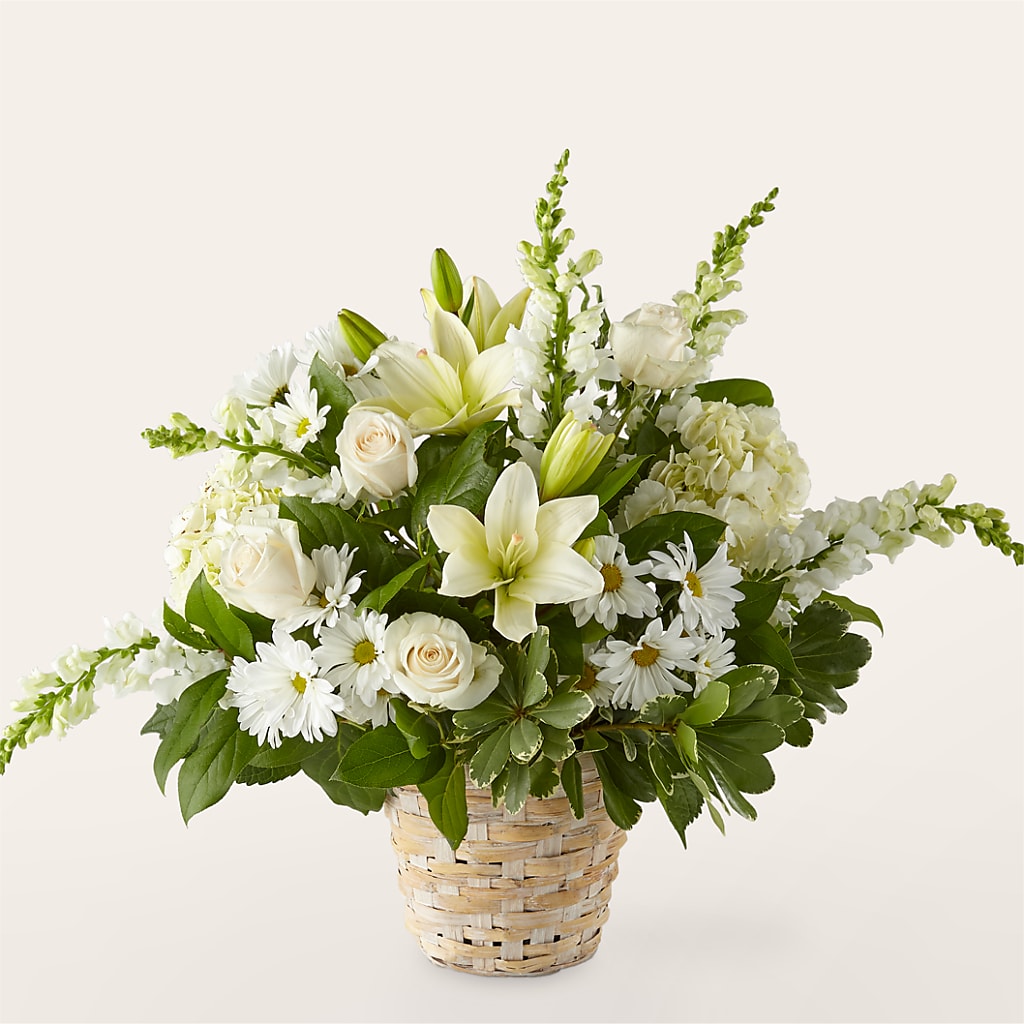 Ivory Elegance Floral Basket – Fj Florist, Houston TX