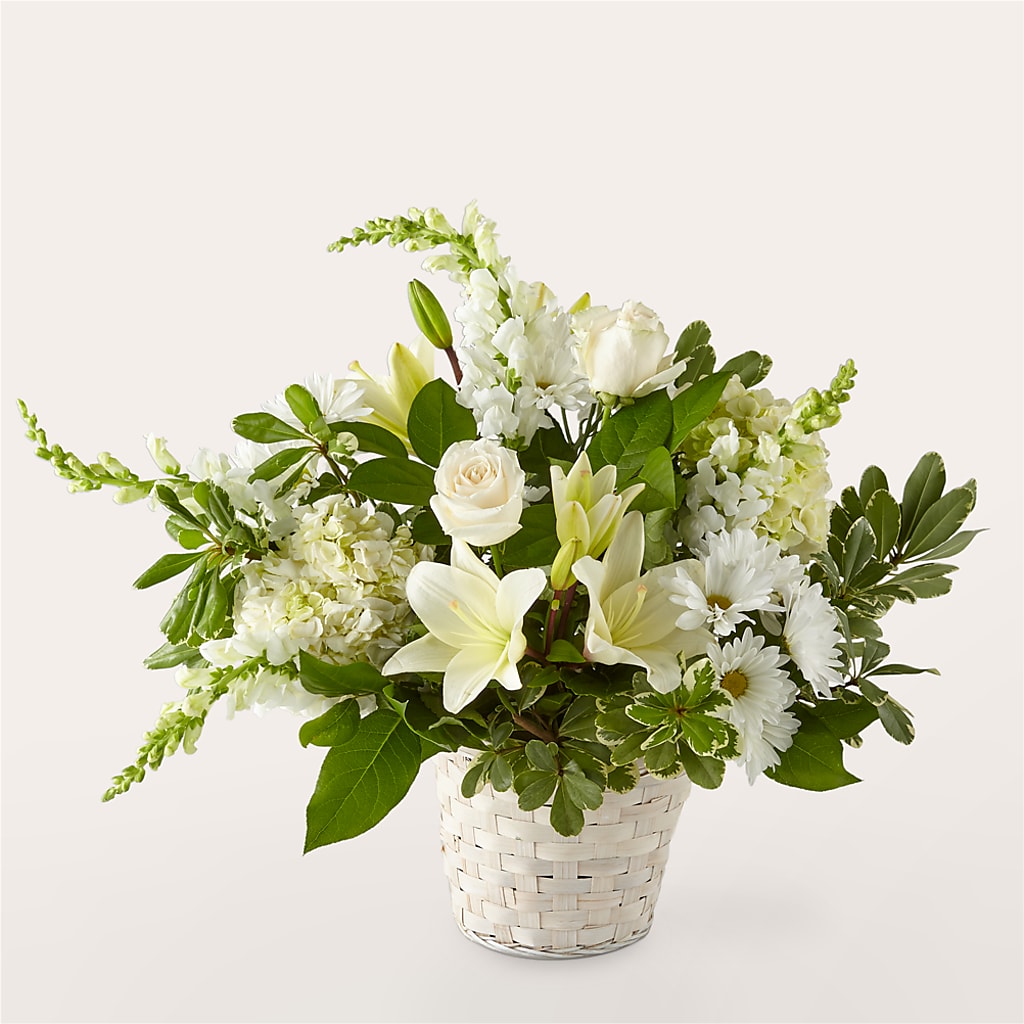 Ivory Elegance Floral Basket – Fj Florist, Houston TX